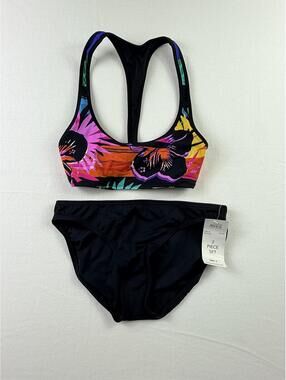 Two-Piece Racerback Bikini Swimsuit with Floral Print Top